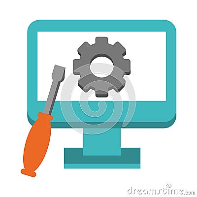 Technical support computer with tools Vector Illustration