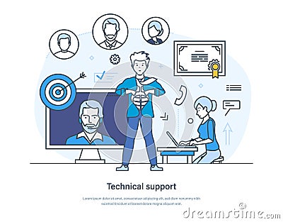 Technical support and customer call center online service Vector Illustration