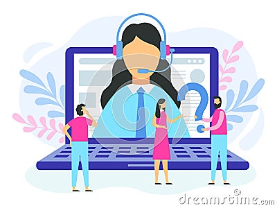 Technical support. Female hotline operator, 24 7 customer support call center and online advice service vector Vector Illustration