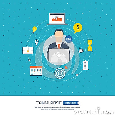 Technical support flat illustration. Vector Illustration