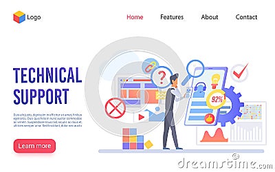 Technical support flat vector landing page template Vector Illustration