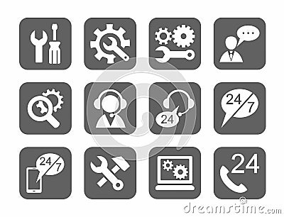 Technical support, icons, monochromatic, gray. Vector Illustration