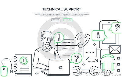 Technical support - modern line design style web banner Vector Illustration