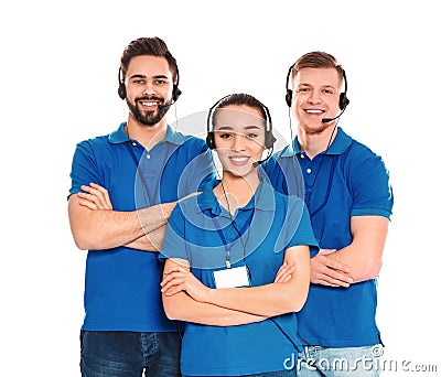 Technical support operators with headsets isolated Stock Photo