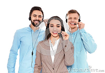 Technical support operators with headsets isolated Stock Photo