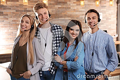Technical support operators with headsets Stock Photo