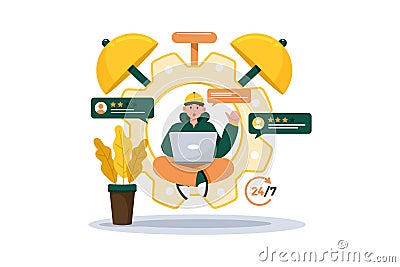 Technical support staff improves response time with customer suggestions Vector Illustration