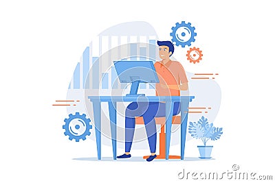 Technical support. System calibration, software configuration, settings adjustments. Professional computer maintenance service, Vector Illustration