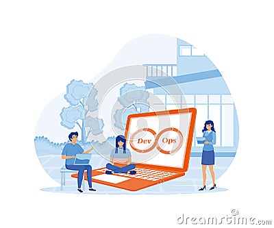 technical support teams working together to build an engineering system. Vector Illustration