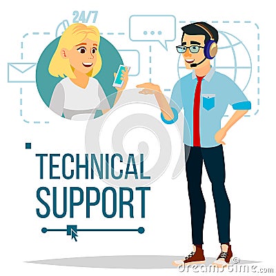 Technical Support Vector. 24 7 Support Working. Online Tech Support. Flat Isolated Illustration Vector Illustration