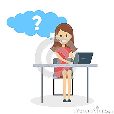 Technical support worker working at the computer. Vector Illustration