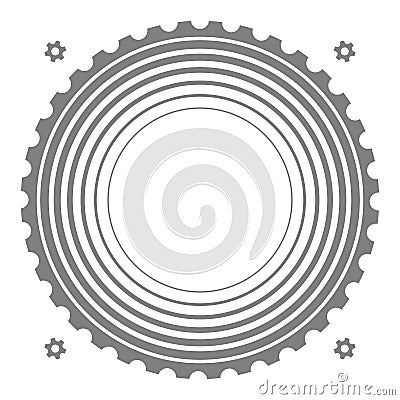 Technical background with concentric circles and gear silhouettes. Vector Illustration