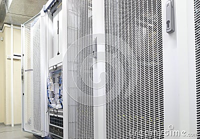 Technical wall of cellular data terminal rows ready for checking Stock Photo