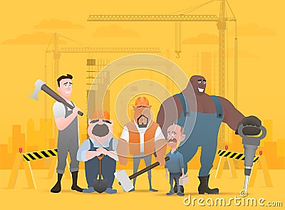 Technician and builders and engineers and mechanics and Construction Worker teamwork ,illustration cartoon character Vector Illustration