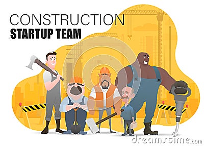 Technician and builders and engineers and mechanics and Construction Worker teamwork ,illustration cartoon character Vector Illustration