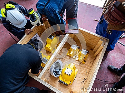 The Technician checking the RA instrument equipment in the transportation box Editorial Stock Photo