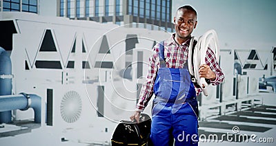 Technician Cleaning And Repairing Air Condition Appliance Stock Photo