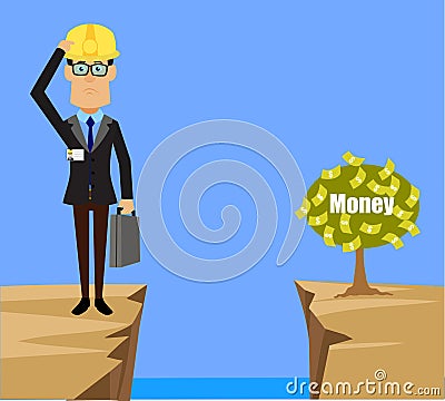 Technician Engineer Worker - Thinking How to Reach Close to Money Plant Stock Photo