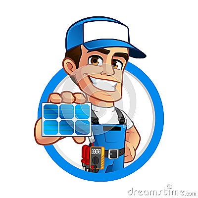 Technician installer of solar panels Vector Illustration