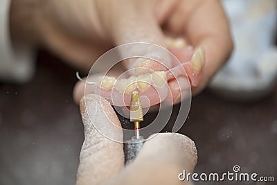 Technician make denture prothesis in dental laboratory Stock Photo