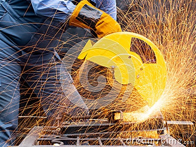 Technician person wheel metal industry mechanic steel iron technology equipment tool repair garage work maintenance engine Stock Photo