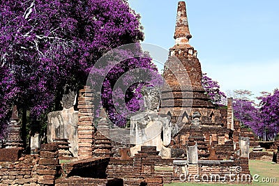 Technicolor old temple ancient wat in kamphaeng phet Stock Photo