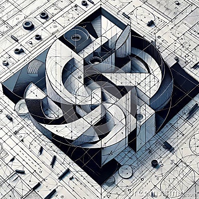 A technique that combines or subtracts D shapes using Boolean Stock Photo