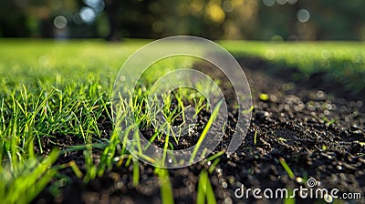 The technique of overseeding where new grass is added to the existing turf for thicker and healthier coverage Stock Photo