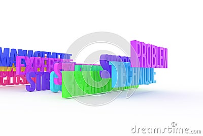 Technique, problem & brainstorming, business conceptual colorful 3D words. Communication, positive, message & style. Stock Photo