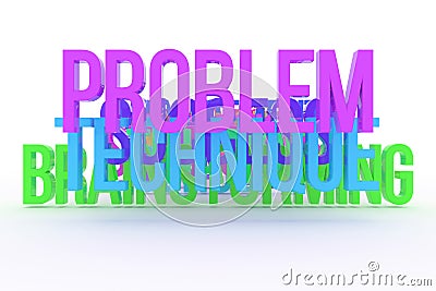 Technique, problem & brainstorming, business conceptual colorful 3D words. Web, design, background & message. Stock Photo