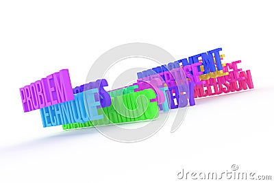 Technique & problem, business conceptual colorful 3D words. Design, caption, backdrop & title. Stock Photo