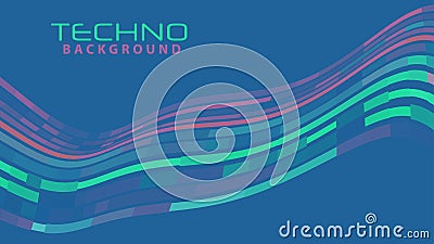 Techno background with curved stripes. Vector graphics Vector Illustration