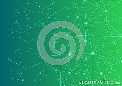 Abstract Green Gradient Digital Technology Background with Connecting Lines Mesh Stock Photo