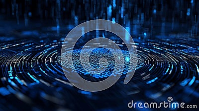 Techno Blueprint: Blue Fingerprint Lines in Code. Generative AI Stock Photo