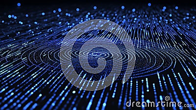 Techno Blueprint: Blue Fingerprint Lines in Code. Generative AI Stock Photo