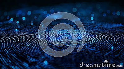Techno Blueprint: Blue Fingerprint Lines in Code. Generative AI Stock Photo