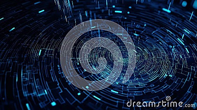 Techno Blueprint: Blue Fingerprint Lines in Code. Generative AI Stock Photo