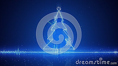 Techno christmas tree electric wave Cartoon Illustration