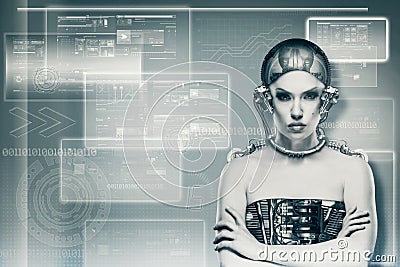 Techno female portrait. Stock Photo