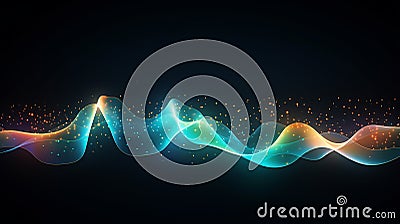 techno futuristic twisted dotted neon glowing waves on black background Stock Photo