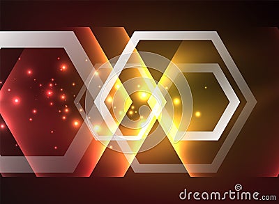 Techno glowing glass hexagons vector background Vector Illustration