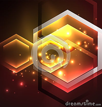 Techno glowing glass hexagons vector background Vector Illustration