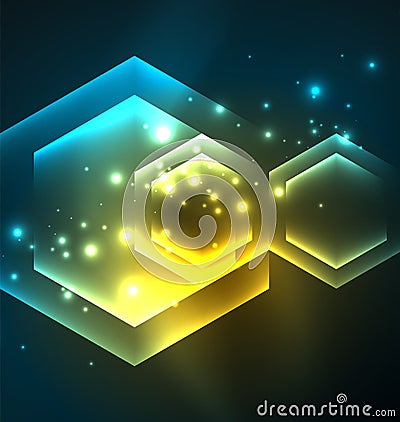 Techno glowing glass hexagons vector background Vector Illustration