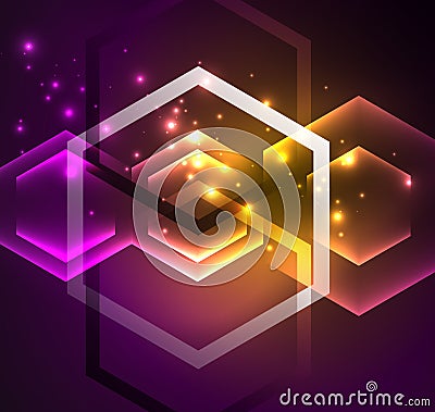 Techno glowing glass hexagons vector background Vector Illustration