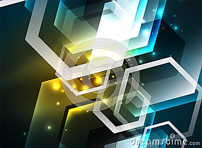 Techno glowing glass hexagons vector background Vector Illustration