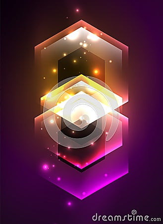 Techno glowing glass hexagons vector background Vector Illustration