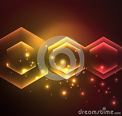 Techno glowing glass hexagons vector background Vector Illustration