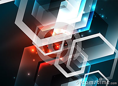 Techno glowing glass hexagons vector background Vector Illustration