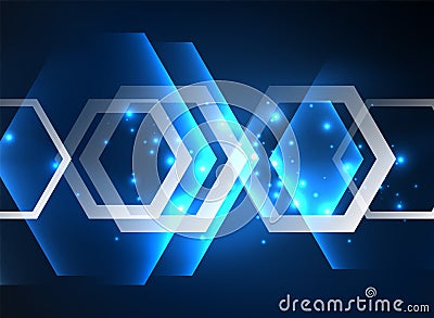 Techno glowing glass hexagons vector background Vector Illustration