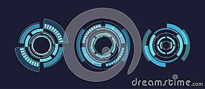 Techno Hi-tech Circles Futuristic Screen Interface Elements. Modern Digital Vector Design. Tech-inspired Circular Forms Vector Illustration